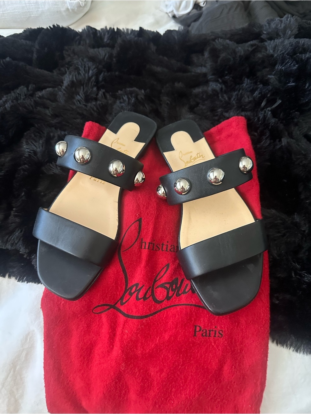 Christian Louboutin Black Leather Stud Slide Sandals